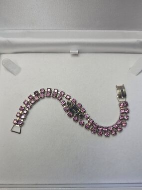 Vintage Pink Crystal Double-Row Rhinestone Bracelet